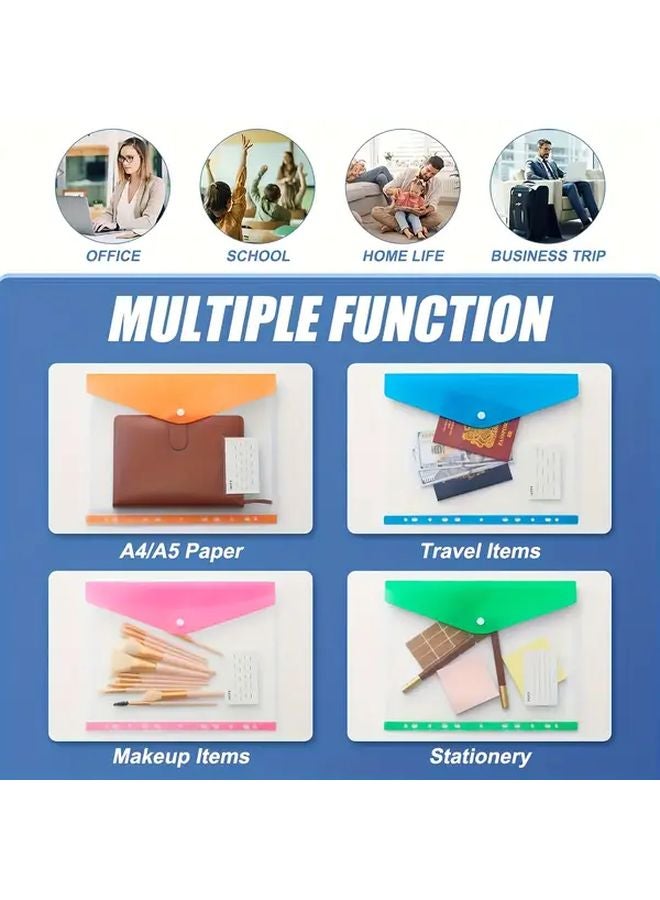 5 قطع علب بلاستيكية A4 ذات فتحة علوية، جيوب مغلفات قابلة للتوسيع مع أزرار وملصقات - Image 4